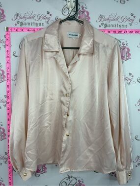 JH Collectibles shirt button up vintage Light Blush Satin Button-Up Blouse shiny
